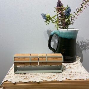 Perpetual Rotating Desk Calendar Wood and Metal